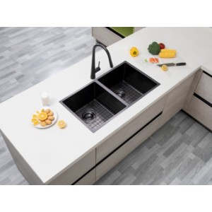 Aqu Gun Metal Handmade Double Bowls Kitchen Sink 820* 457*230